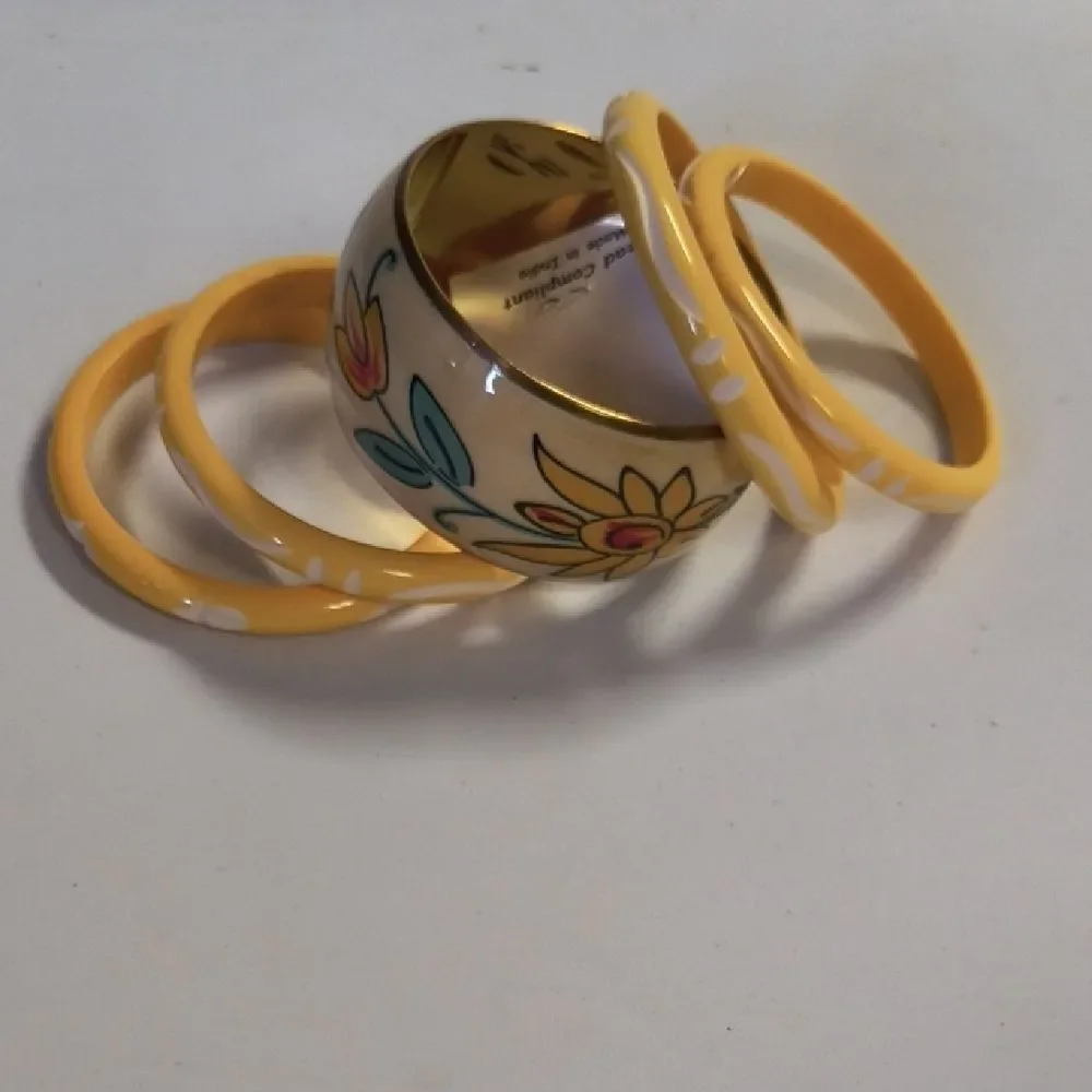 Yellow Floral Bangle Bracelet